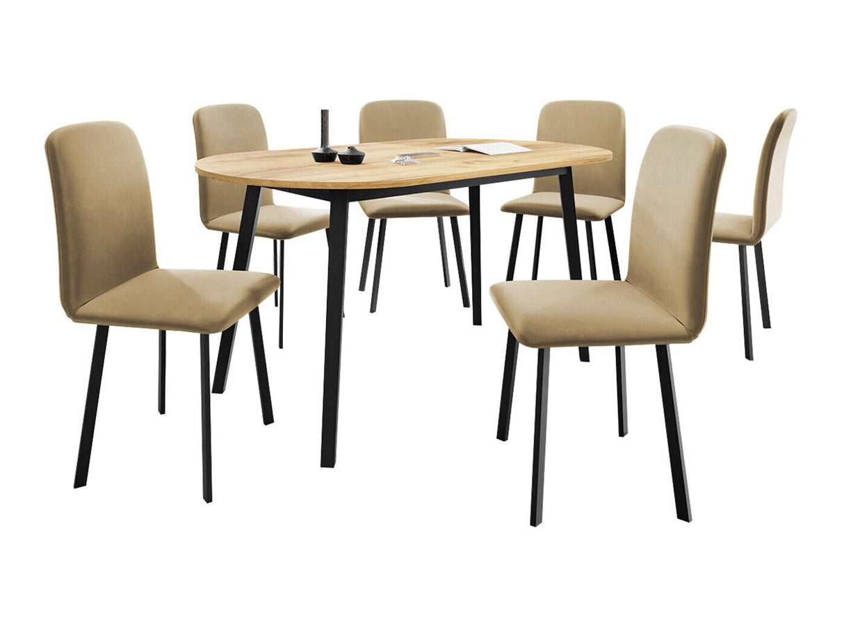 Étkezőgarnitúra Zestaw KLEBO S + 6 x LUKE, Fa színe: Kézműves aranytölgy + Fekete, Kárpit: Amor Velvet 4302