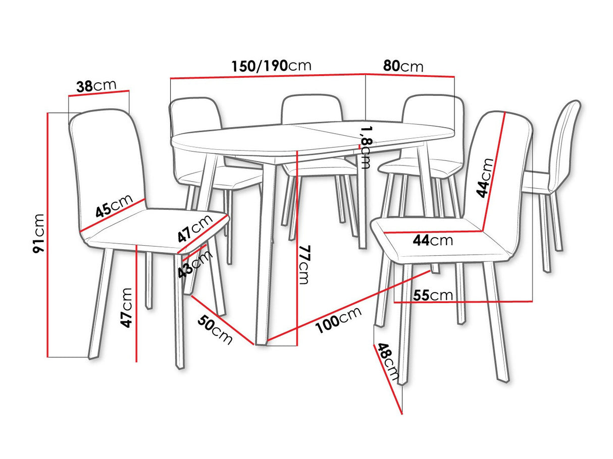 Étkezőgarnitúra Zestaw KLEBO S + 6 x LUKE, Fa színe: Kézműves aranytölgy + Fekete, Kárpit: Amor Velvet 4302