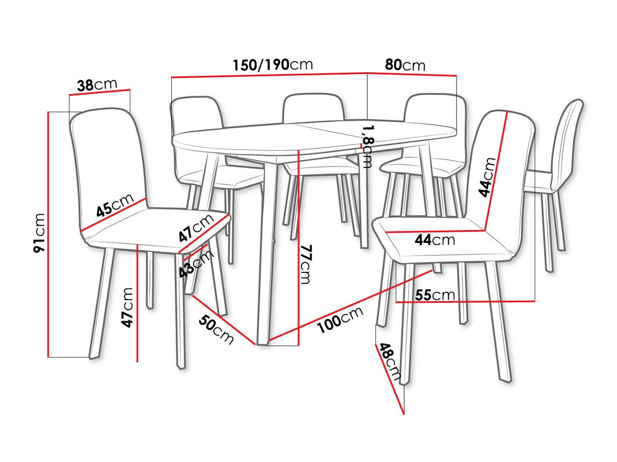 Étkezőgarnitúra Zestaw KLEBO S + 6 x LUKE, Fa színe: Fehér + Fekete, Kárpit: Amor Velvet 4321