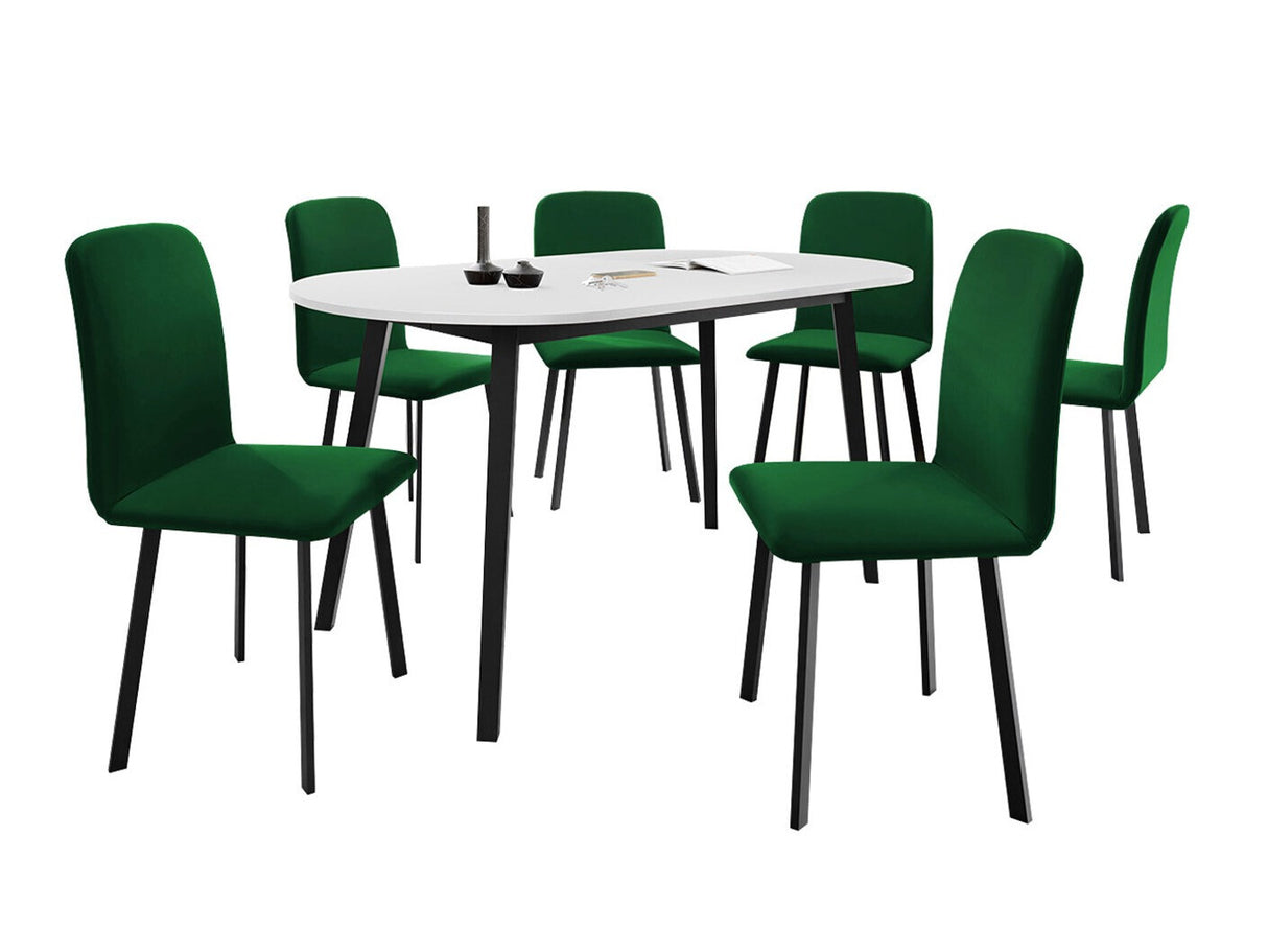 Étkezőgarnitúra Zestaw KLEBO S + 6 x LUKE, Fa színe: Fehér + Fekete, Kárpit: Amor Velvet 4311