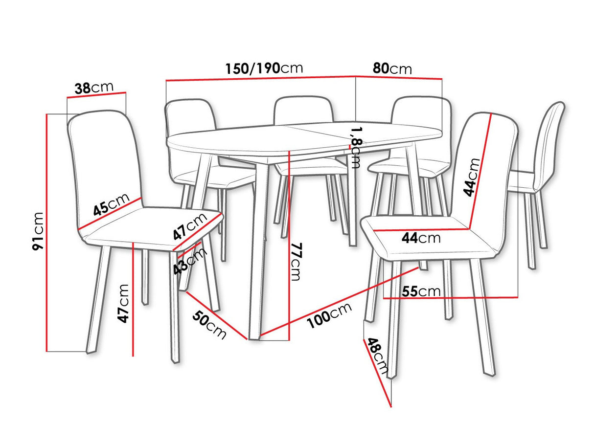 Étkezőgarnitúra Zestaw KLEBO S + 6 x LUKE, Fa színe: Fehér + Fekete, Kárpit: Amor Velvet 4311