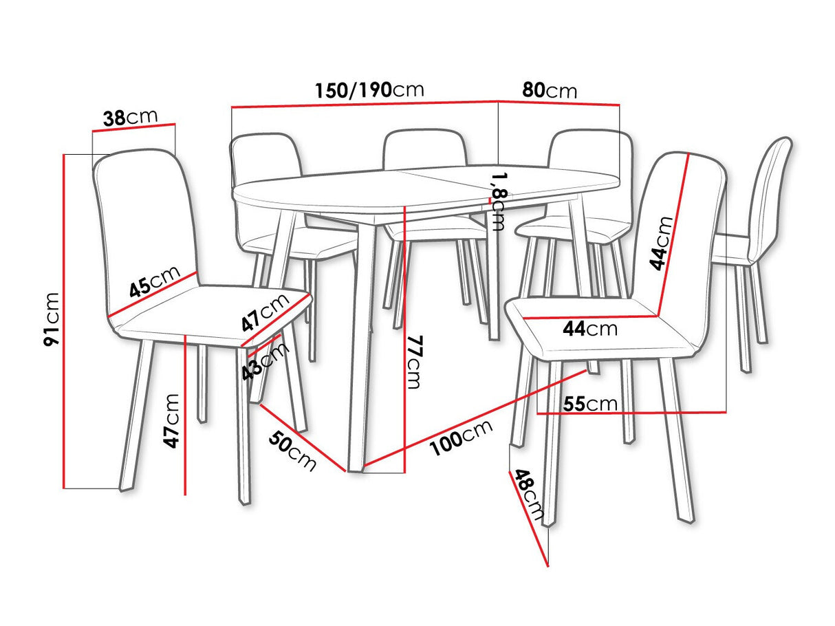 Étkezőgarnitúra Zestaw KLEBO S + 6 x LUKE, Fa színe: Fehér + Fekete, Kárpit: Amor Velvet 4318