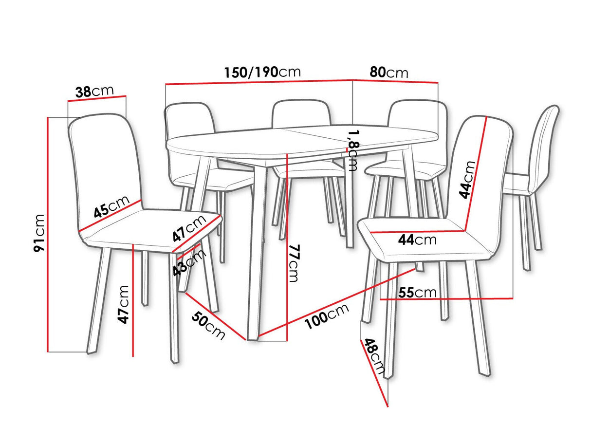 Étkezőgarnitúra Zestaw KLEBO S + 6 x LUKE, Fa színe: Fehér + Fekete, Kárpit: Amor Velvet 4302