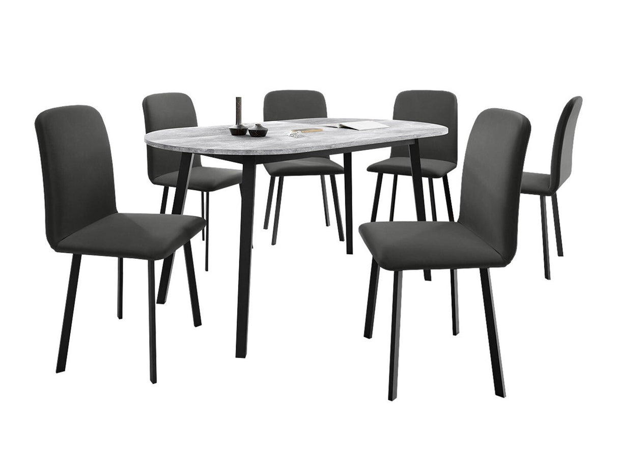 Étkezőgarnitúra Zestaw KLEBO S + 6 x LUKE, Fa színe: Szürke márvány + Fekete, Kárpit: Amor Velvet 4321