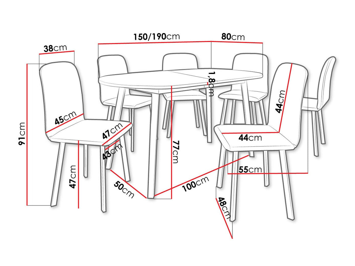 Étkezőgarnitúra Zestaw KLEBO S + 6 x LUKE, Fa színe: Szürke márvány + Fekete, Kárpit: Amor Velvet 4321