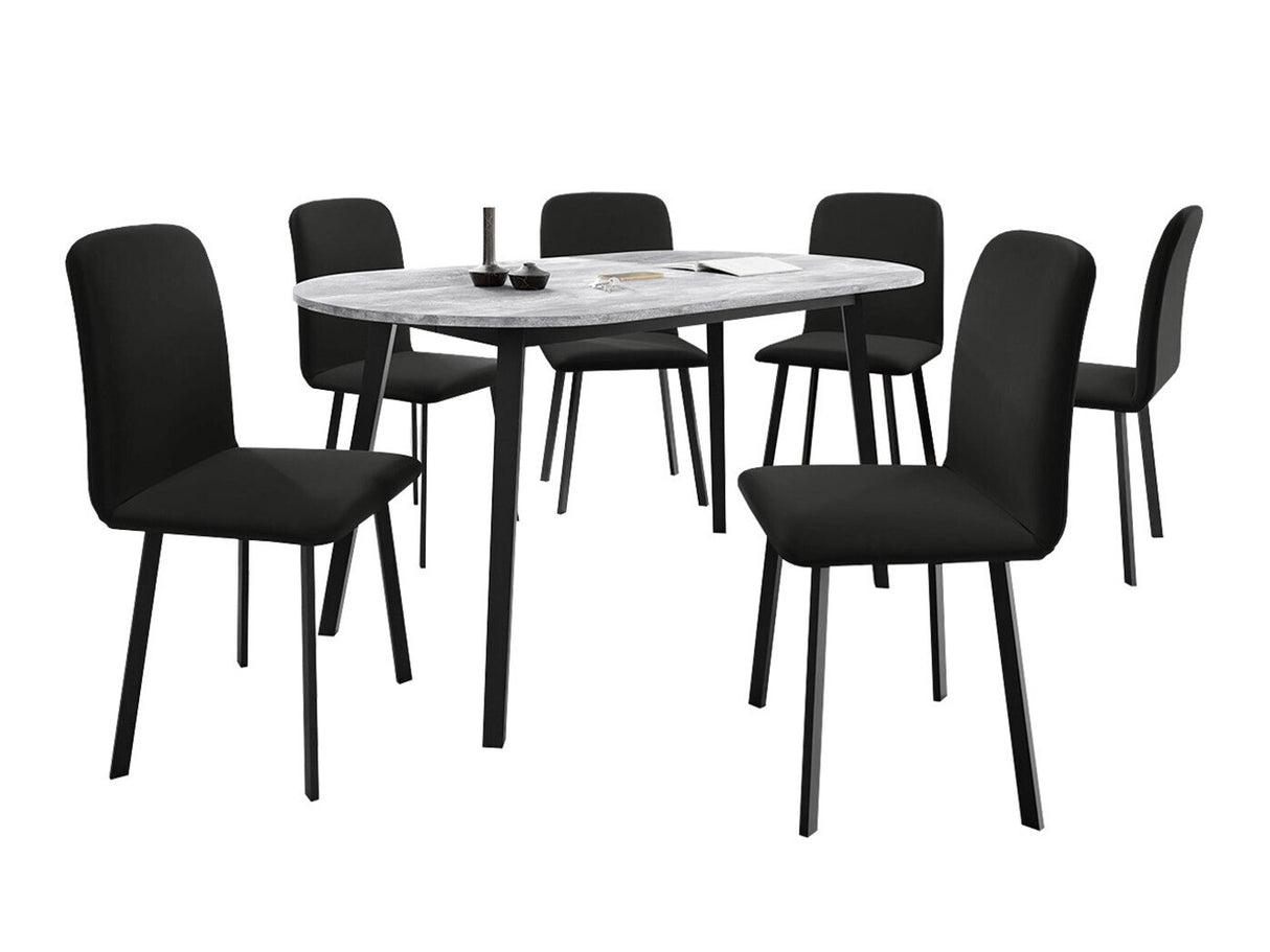 Étkezőgarnitúra Zestaw KLEBO S + 6 x LUKE, Fa színe: Szürke márvány + Fekete, Kárpit: Amor Velvet 4322