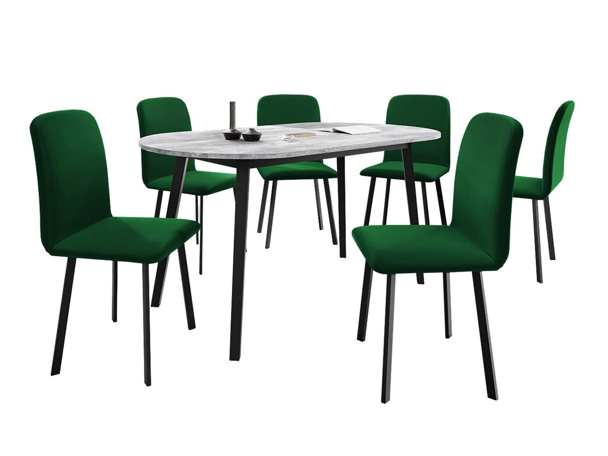 Étkezőgarnitúra Zestaw KLEBO S + 6 x LUKE, Fa színe: Szürke márvány + Fekete, Kárpit: Amor Velvet 4311