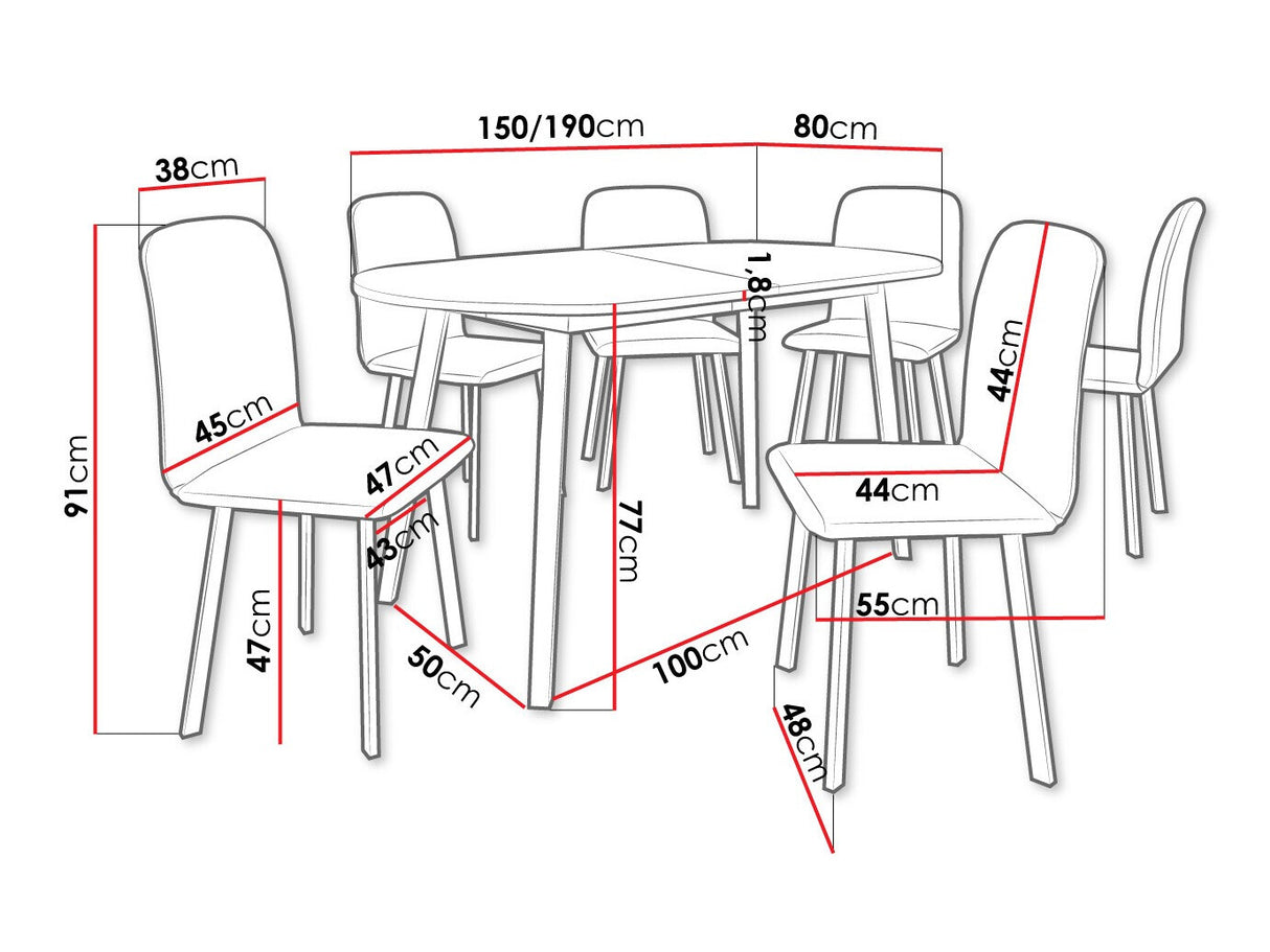 Étkezőgarnitúra Zestaw KLEBO S + 6 x LUKE, Fa színe: Szürke márvány + Fekete, Kárpit: Amor Velvet 4302