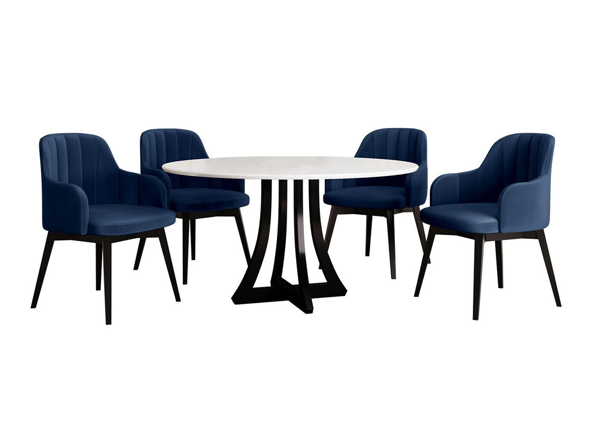 Étkezőgarnitúra Zestaw 05 4xS105 ORION FI, Asztal színe: Fényes fehér + Fényes fekete, Szék színe: Fekete + Magic Velvet 2216