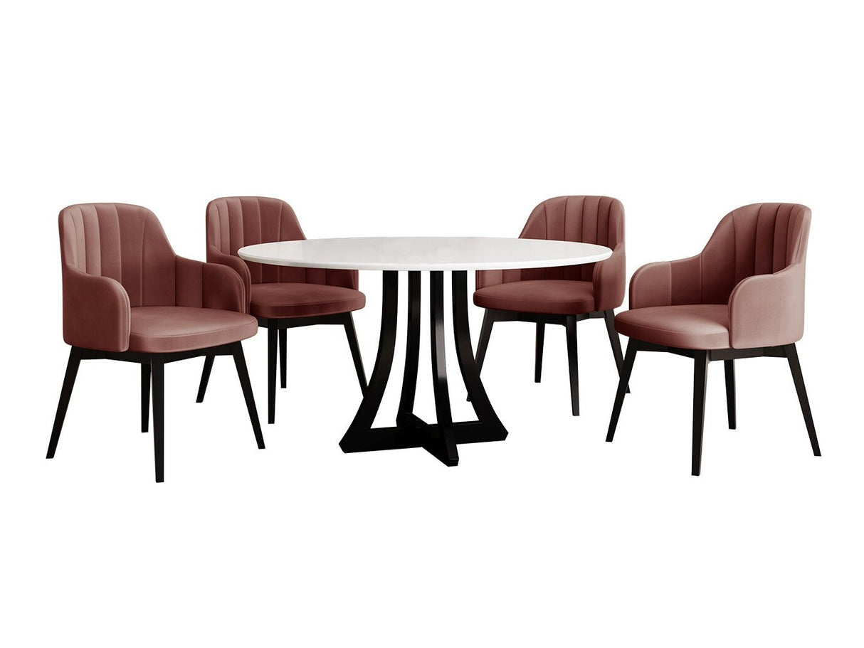 Étkezőgarnitúra Zestaw 05 4xS105 ORION FI, Asztal színe: Fényes fehér + Fényes fekete, Szék színe: Fekete + Magic Velvet 2258