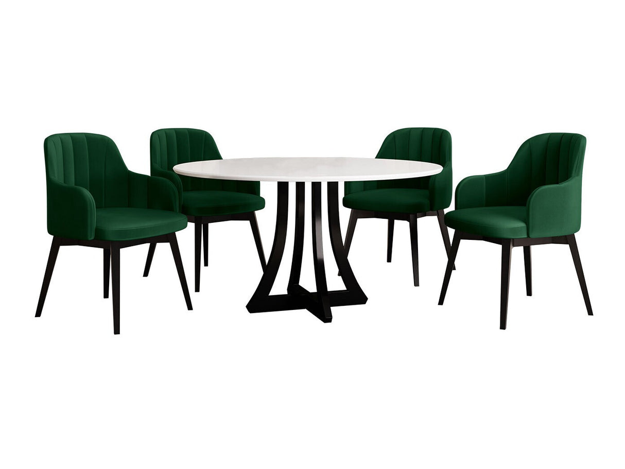 Étkezőgarnitúra Zestaw 05 4xS105 ORION FI 120, Asztal színe: Fényes fehér + Fényes fekete, Szék színe: Fekete + Magic Velvet 2225