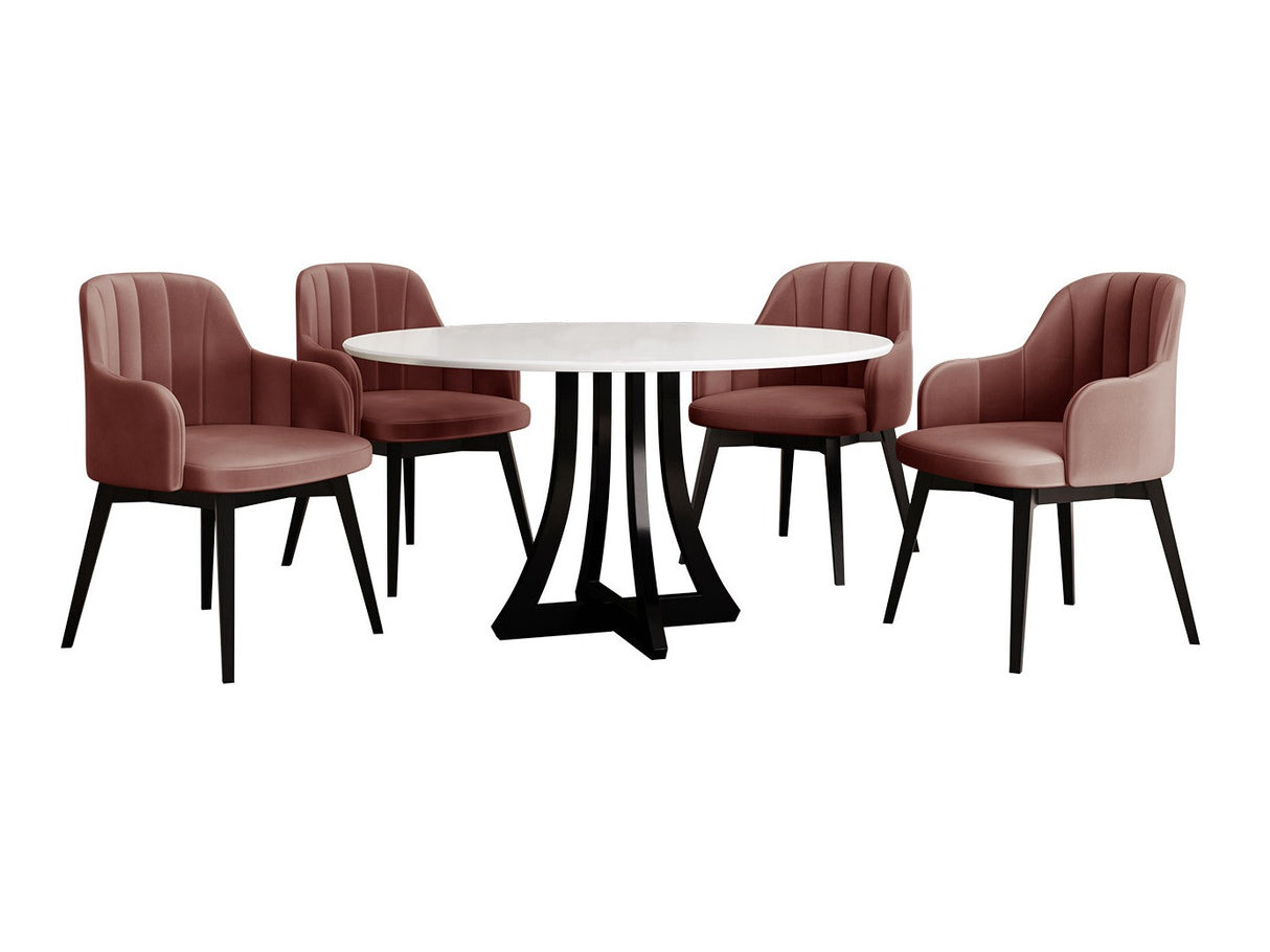 Étkezőgarnitúra Zestaw 05 4xS105 ORION FI 120, Asztal színe: Fényes fehér + Fényes fekete, Szék színe: Fekete + Magic Velvet 2258
