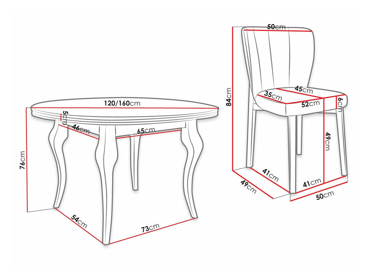 Étkezőgarnitúra Zestaw 08 4xS106 LARA FI 120, Szék színe: Magic Velvet 2216