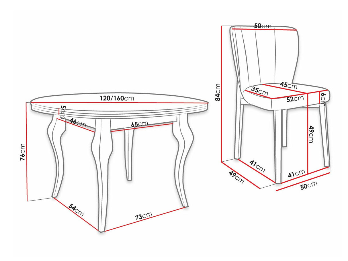 Étkezőgarnitúra Zestaw 08 4xS106 LARA FI 120, Szék színe: Magic Velvet 2219