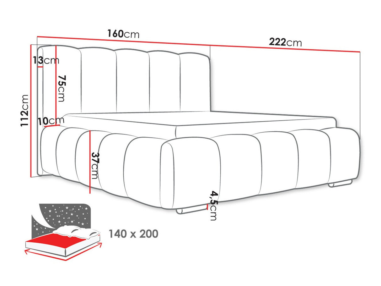 Ágy Łóżko tapicerowane WIZKO, Szín: Paros 05, Alvó felület mérete: 140 x 200 cm