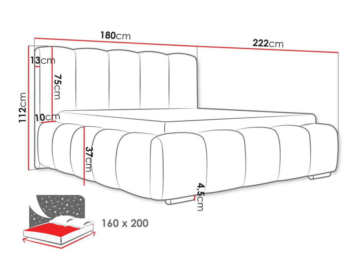 Ágy Łóżko tapicerowane WIZKO, Szín: Paros 05, Alvó felület mérete: 160 x 200 cm