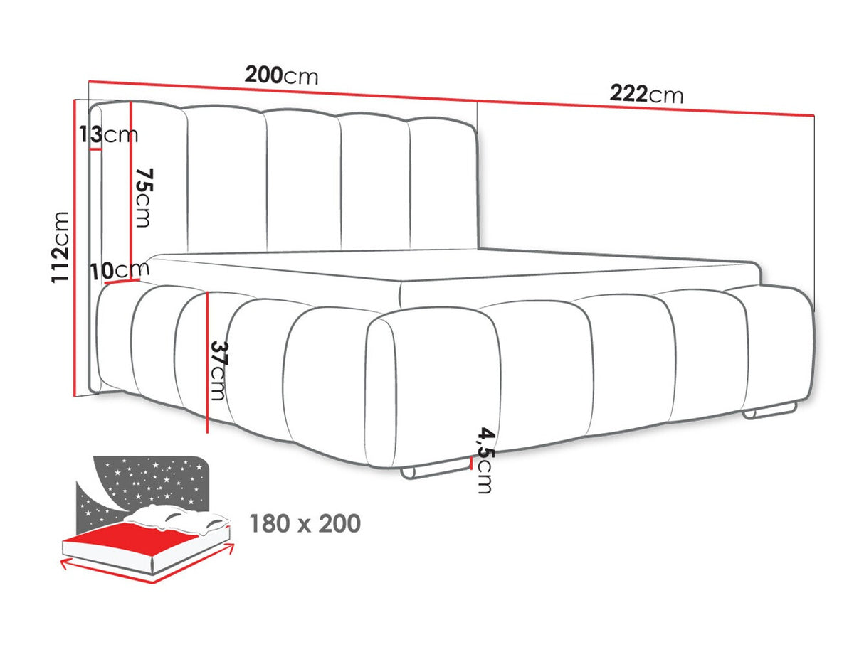 Ágy Łóżko tapicerowane WIZKO, Szín: Kronos 22, Alvó felület mérete: 180 x 200 cm