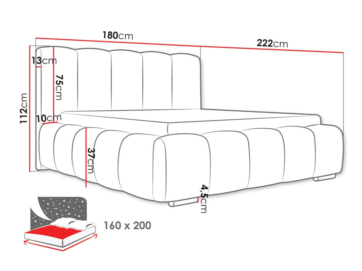 Ágy Łóżko tapicerowane WIZKO, Szín: Kronos 29, Alvó felület mérete: 160 x 200 cm