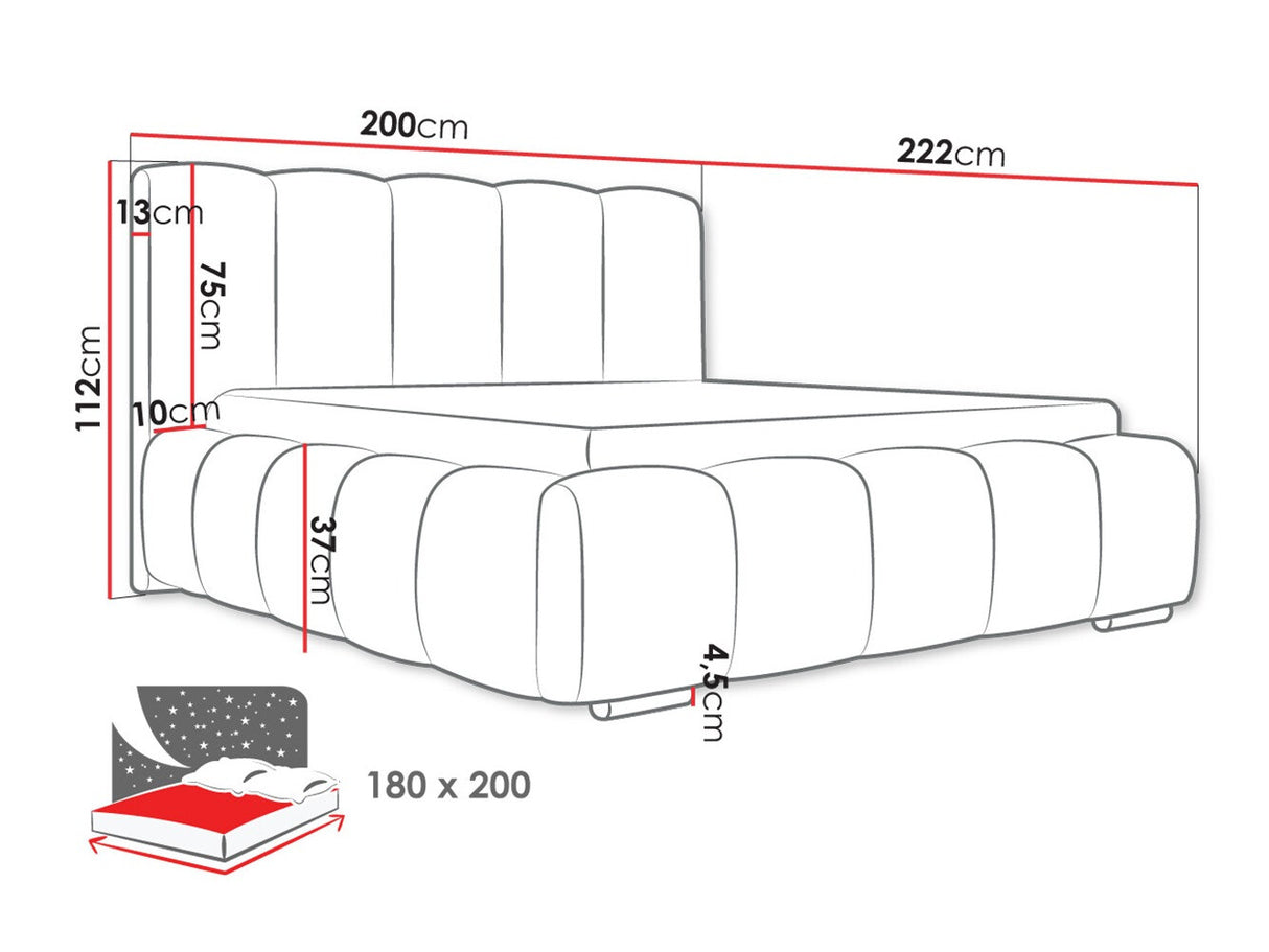 Ágy Łóżko tapicerowane WIZKO, Szín: Kronos 29, Alvó felület mérete: 180 x 200 cm