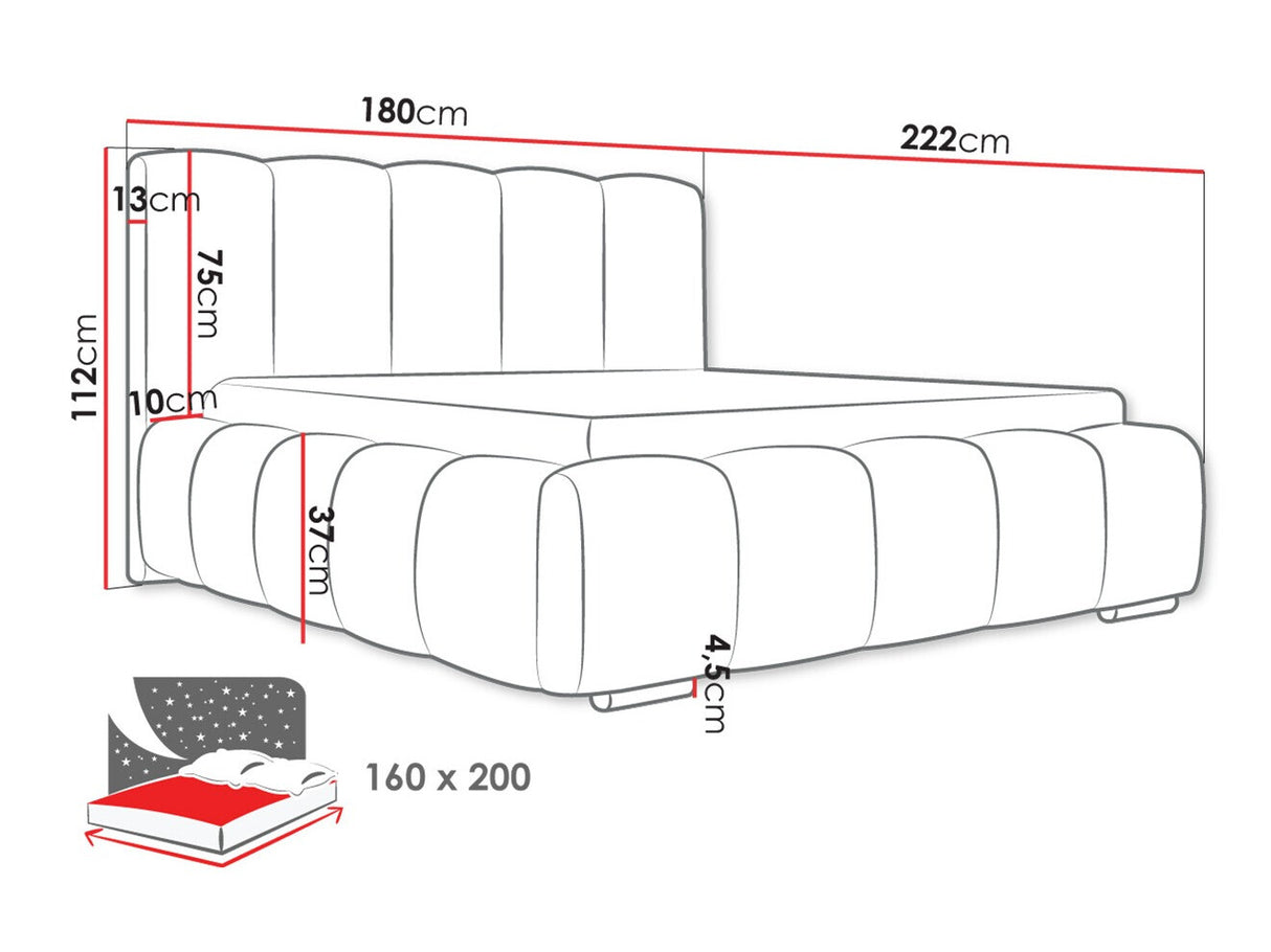 Ágy Łóżko tapicerowane WIZKO, Szín: Kronos 07, Alvó felület mérete: 160 x 200 cm