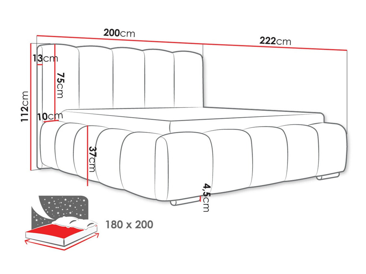 Ágy Łóżko tapicerowane WIZKO, Szín: Kronos 07, Alvó felület mérete: 180 x 200 cm