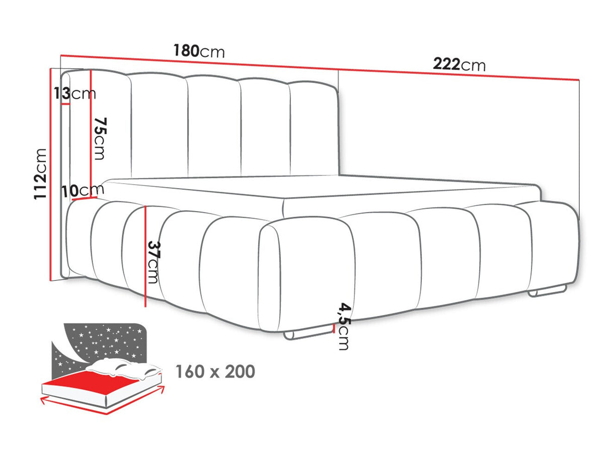 Ágy Łóżko tapicerowane WIZKO, Szín: Kronos 46, Alvó felület mérete: 160 x 200 cm