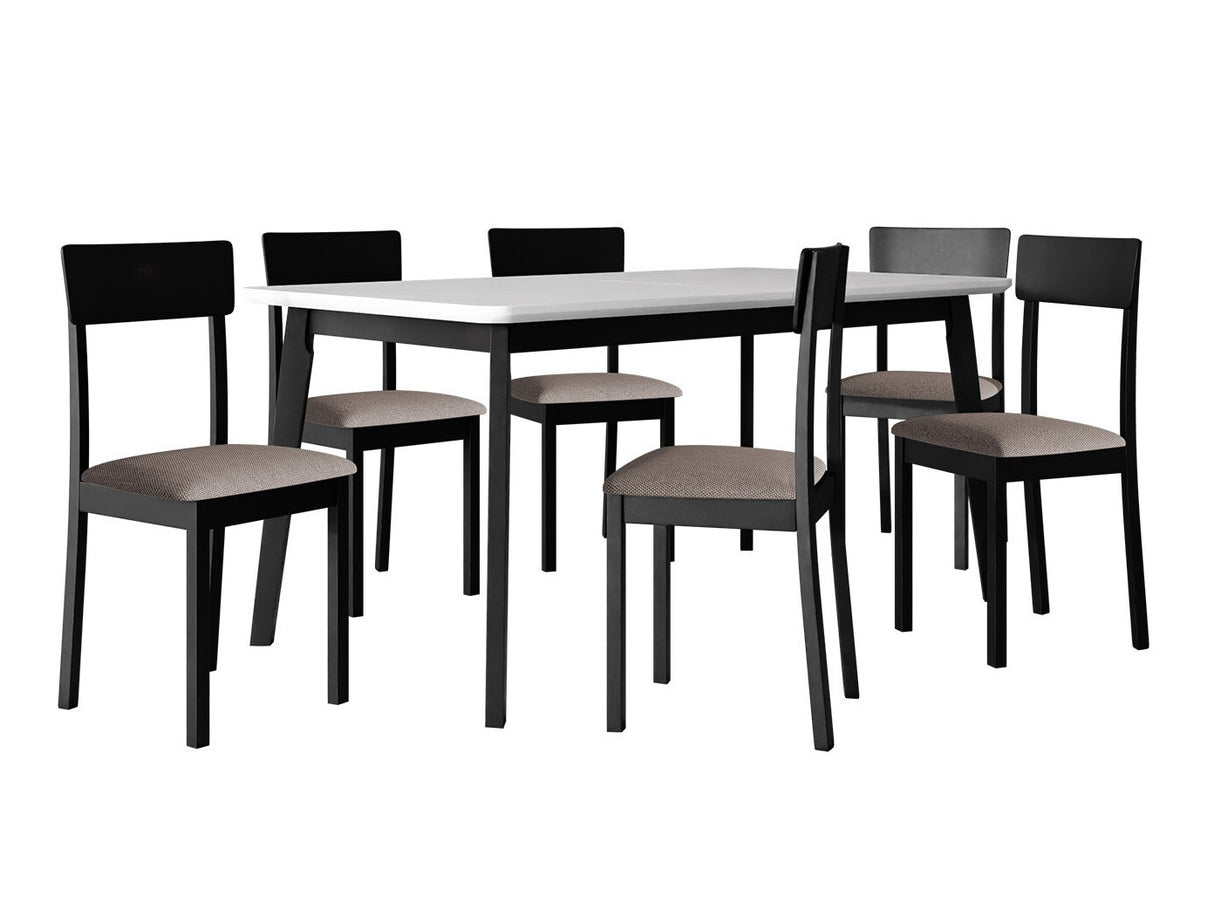 Étkezőgarnitúra Zestaw 19 (OSLO 8 + HUGO 1_NEW), Kárpit: Hygge 20, Fa színe: Fehér + Fekete