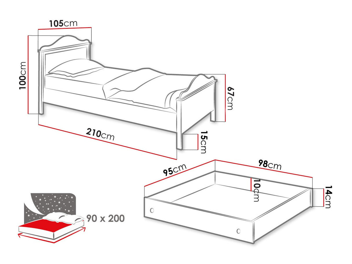 Ágy Luna LN-08, Ágyneműtartó: Igen 1db.