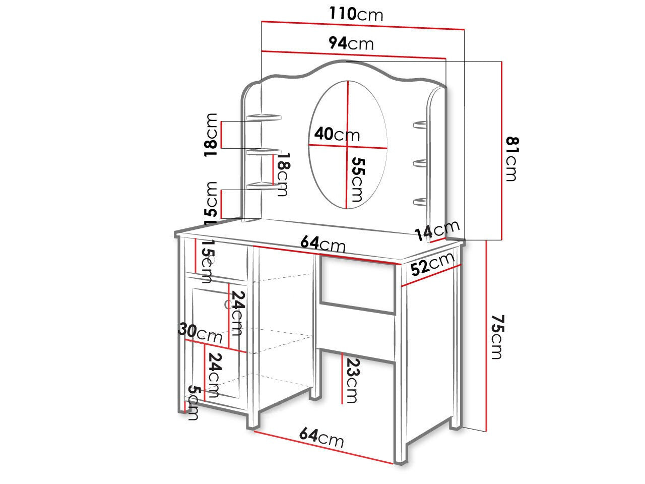 Fésülködő asztal Biurko LUNA LN-03 1D1S + Nadstawka LUNA LN-06 Biały / Róż + Biały Nadstawka LUNA 06 5902928146288