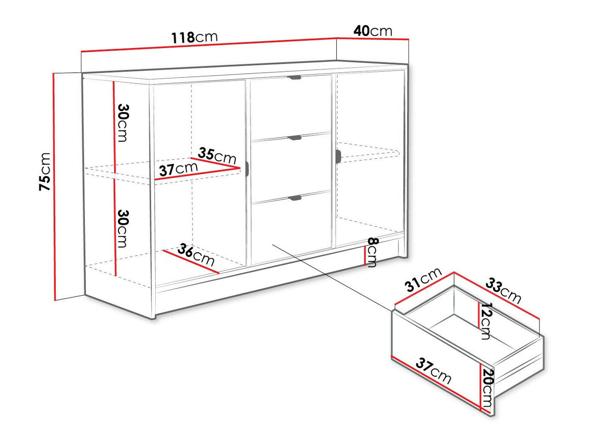 Komód 2D3SZ TIRENO Bársony/Ryfle, Szín: Fekete