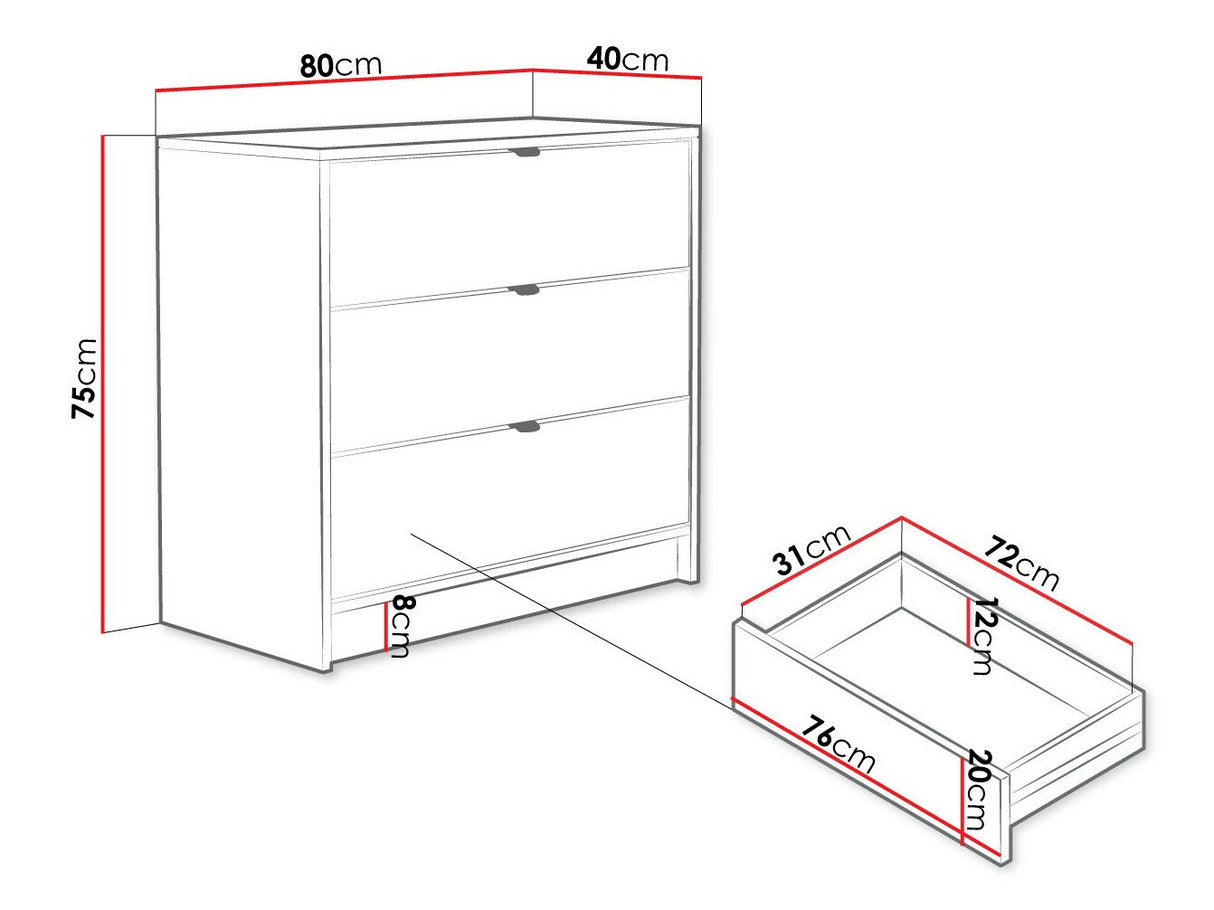 Komód 3SZ TIRENO, Szín: Fehér
