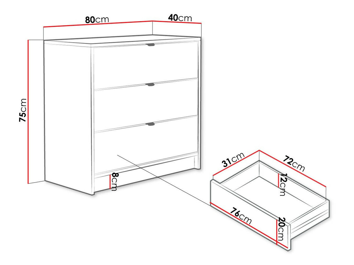 Komód 3SZ TIRENO, Szín: Fekete