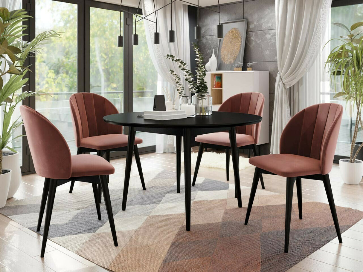 Étkezőgarnitúra Zestaw 04 4xS100 SKANDI FI, Szék színe: Fekete + Magic Velvet 2258, Asztal színe: Fekete