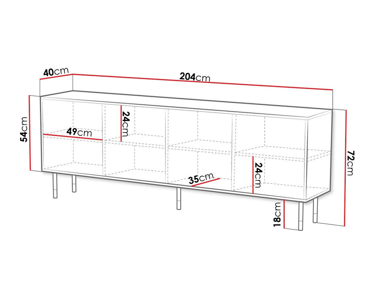 Szekrény Komoda MOUNTAIN 200 4D Czarny + Złoty