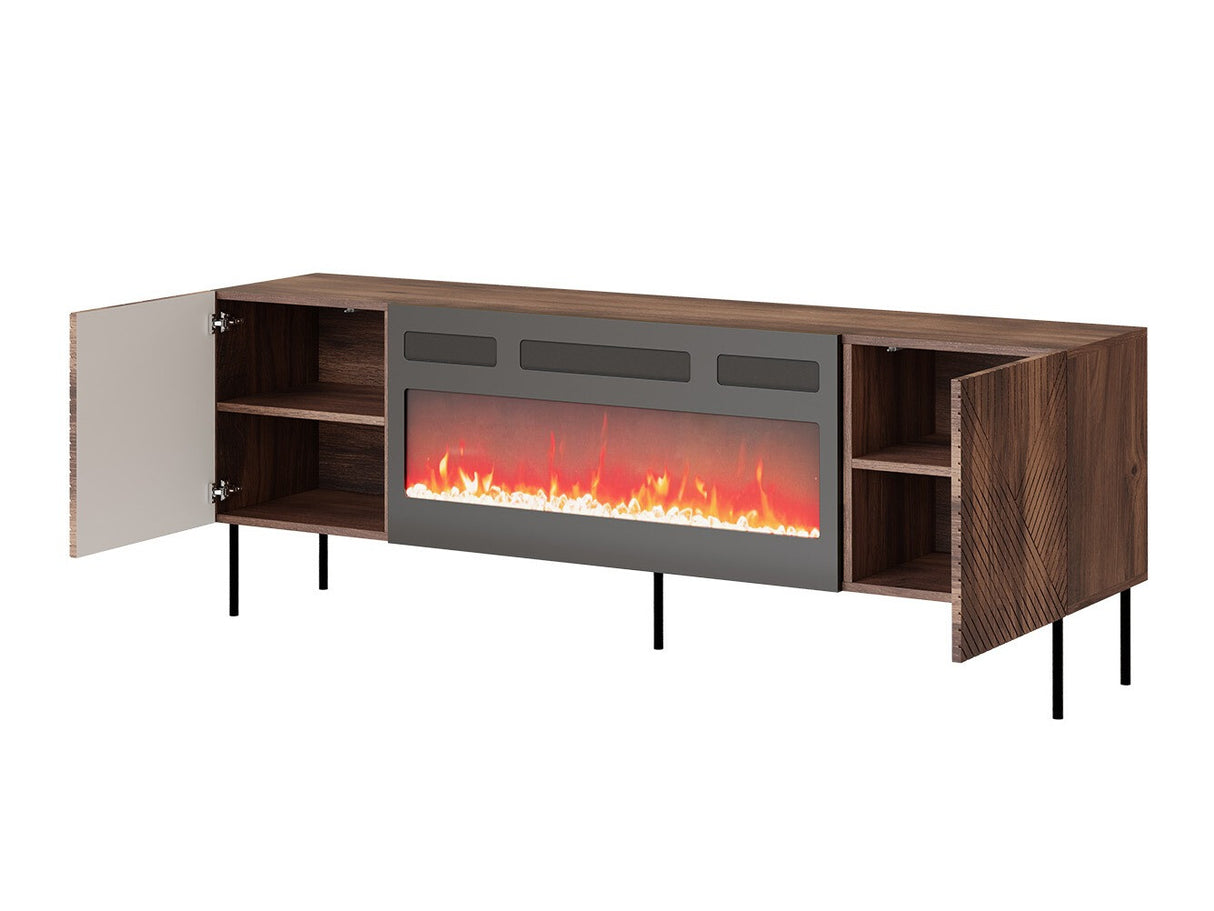 TV-állvány Szafka RTV ART DECO 190 EF + kominek Orzech Warmia/Orzech Warmia Lakierowany Kominek: Czarny