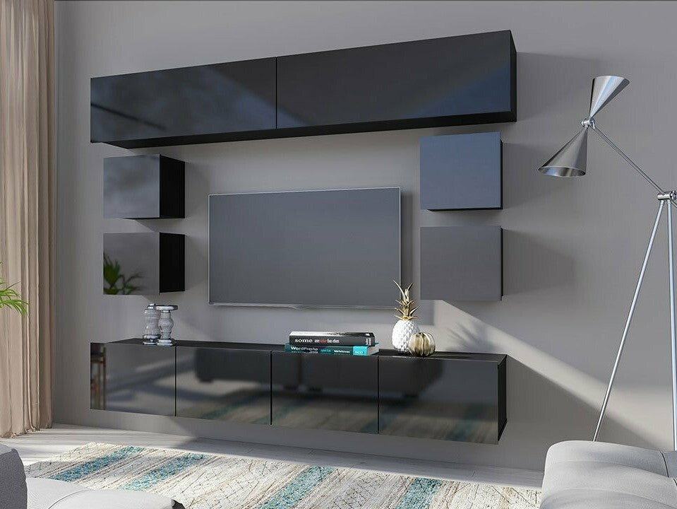 Fali szekrény Calabrini (Bralani BR07), Szín: Fekete + Fényes fekete