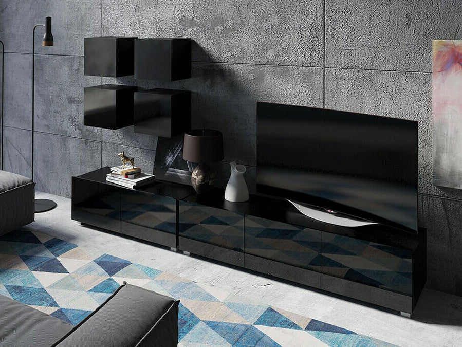 Fali szekrény Calabrini (Bralani BR07), Szín: Fekete + Fényes fekete