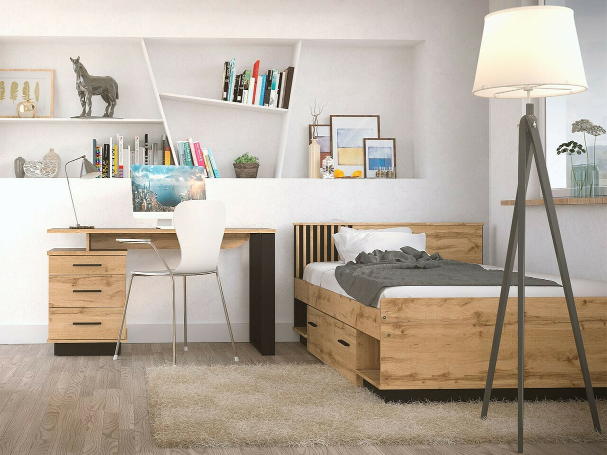 Ágy Łóżko LAMELO LA20 Dąb wotan + Czarny