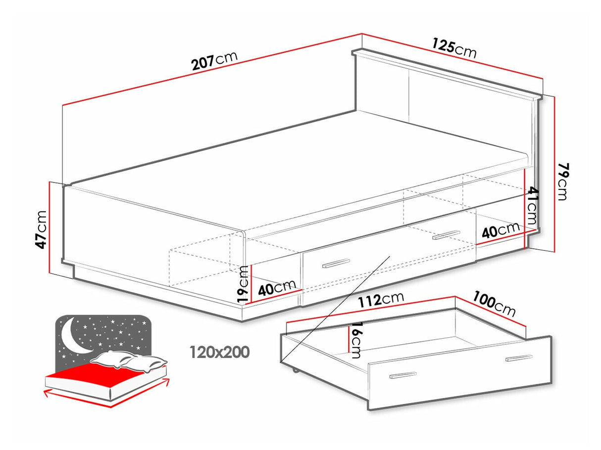 Ágy Łóżko LAMELO LA20 Dąb wotan + Czarny