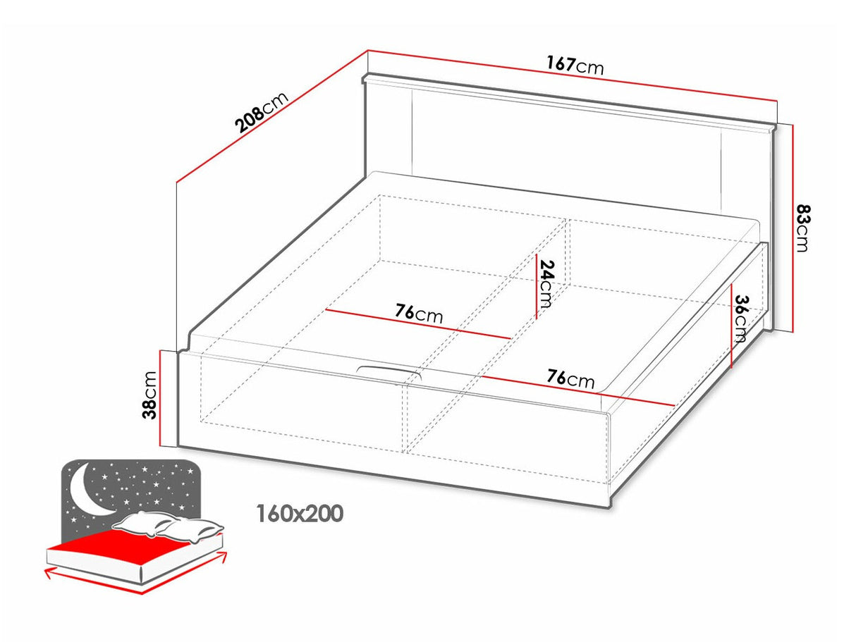 Ágy Łóżko LAMELO LA26 Dąb wotan + Czarny
