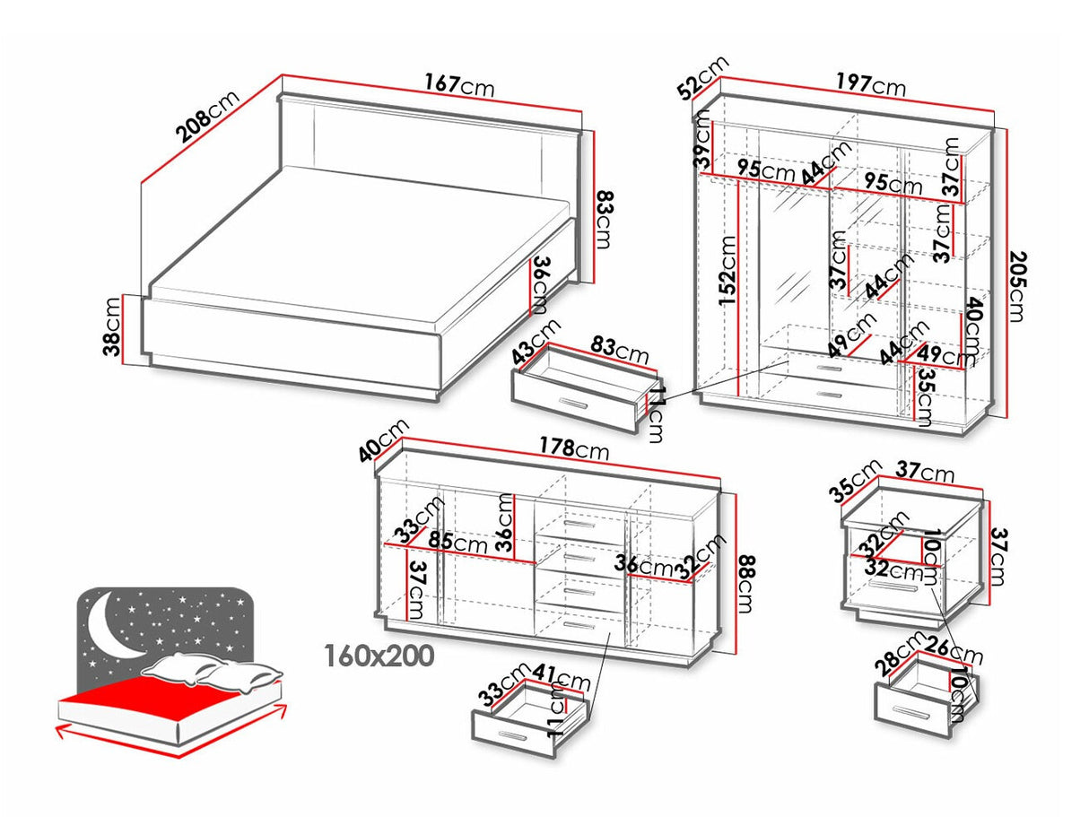 Hálószoba garnitúra Meble LAMELO VII Dąb wotan + Czarny