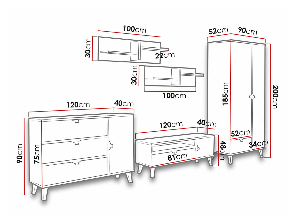 Nappali szett MEMONE (Temero II), Szín: Arany tölgy + Grafit + Fehér