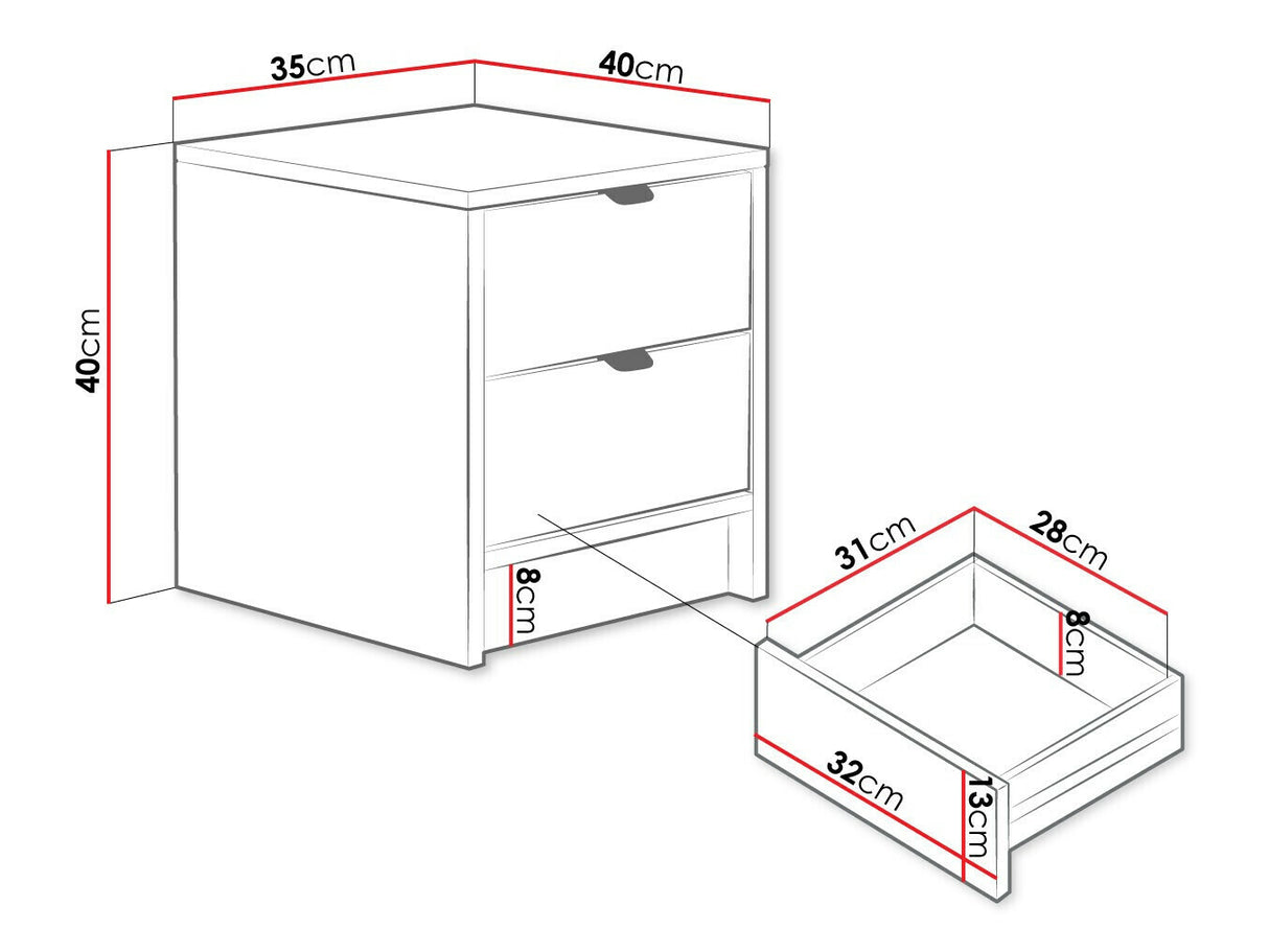 Éjjeliszekrény Stolik nemcny 2SZ TIRENO, Szín: Fehér