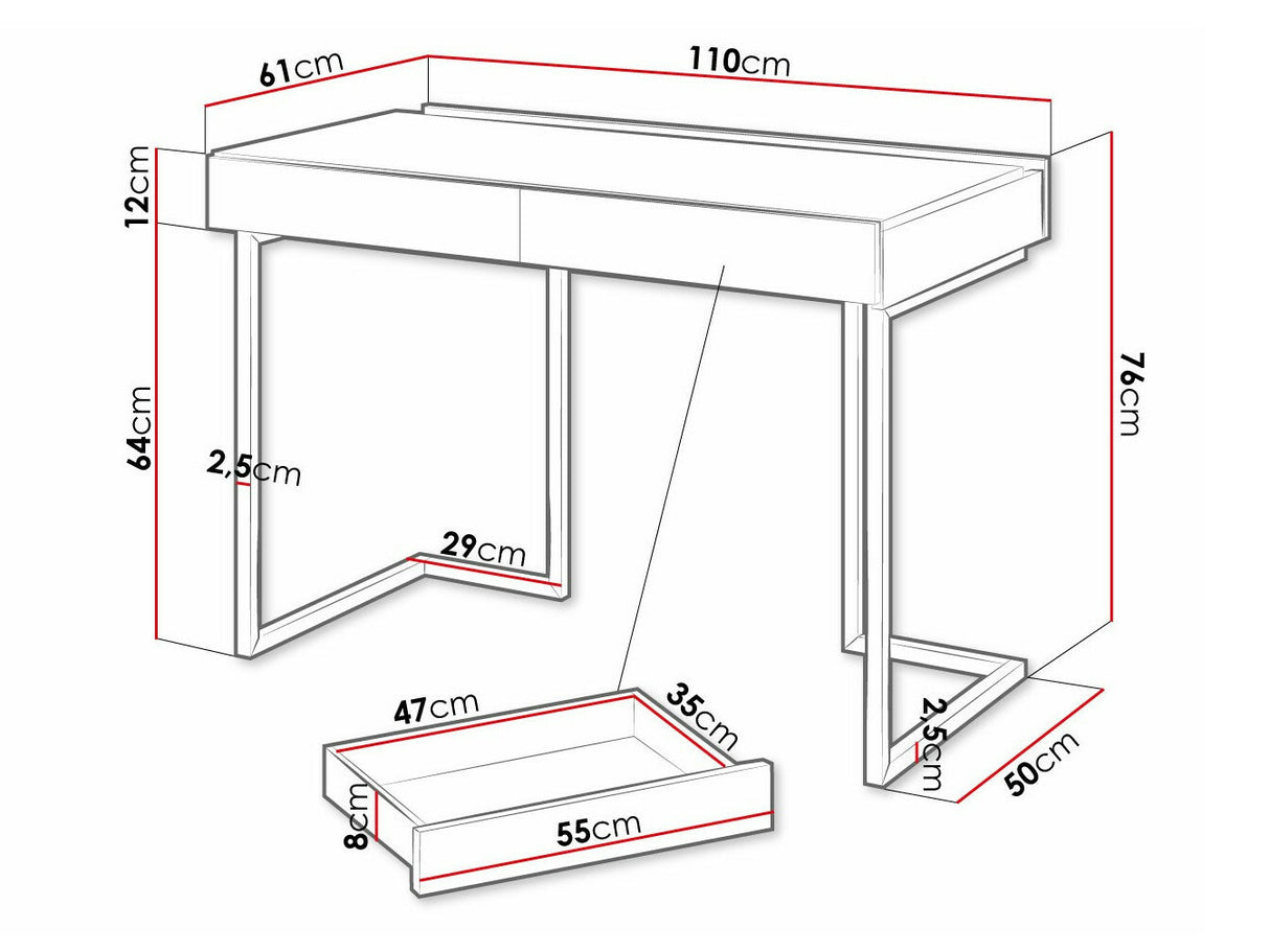 Íróasztal TEEN FLEX TF-06+TF-15 - biurko 110 2s wolnemstojące - hikora naturalna/raw acél