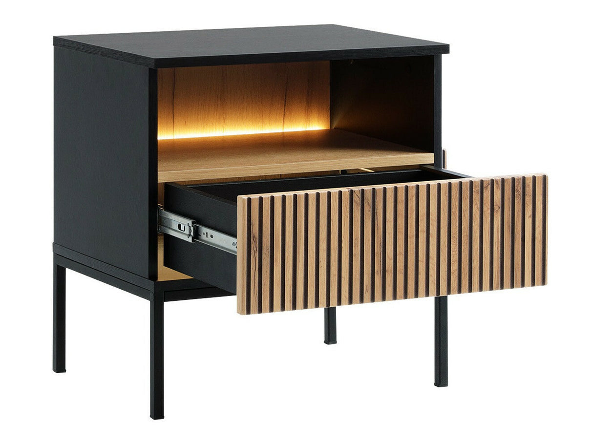 Éjjeliszekrény Stolik nemcny SENTO S54 + LED Czarny grafit/Dąb wotan (Dornis)