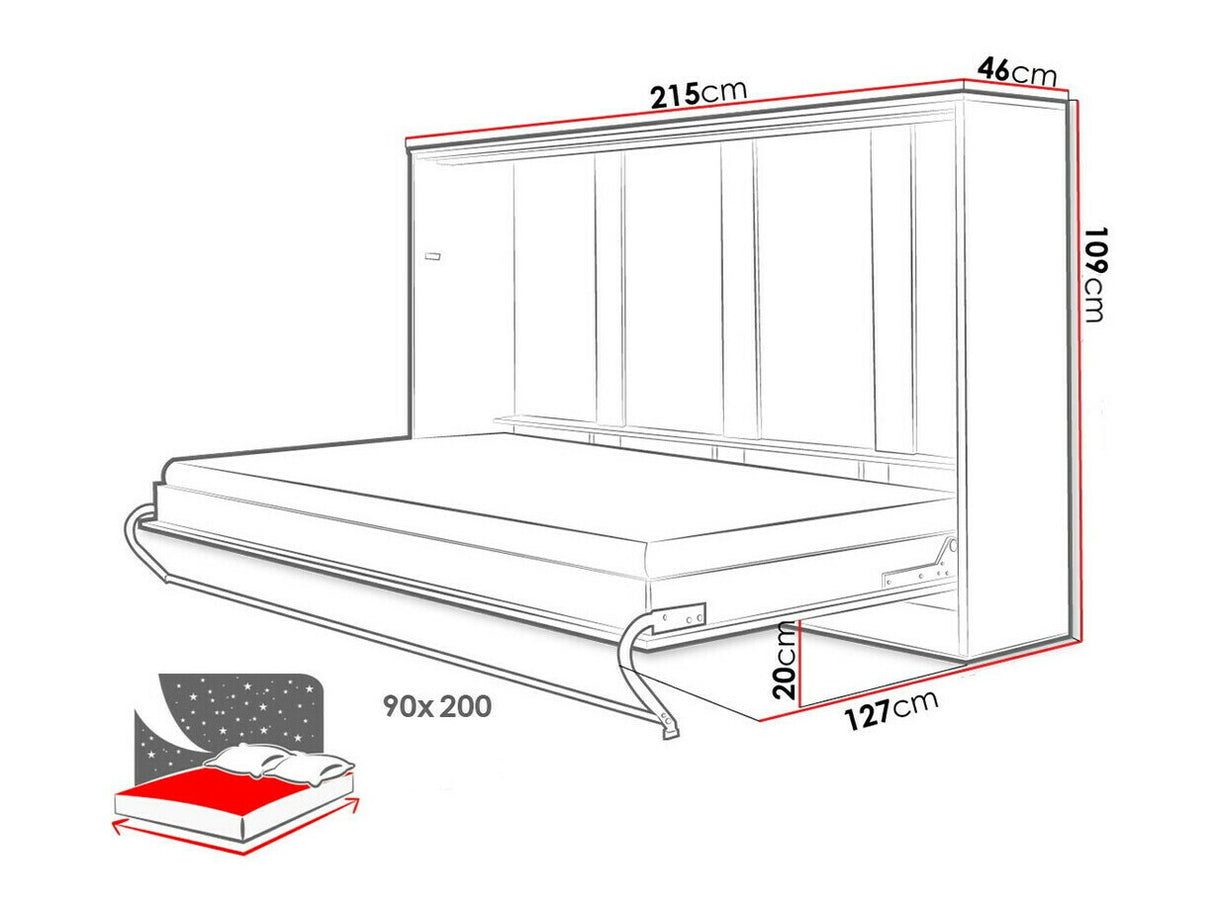 Szekrényágy CONCEPT PRO CP-06 I, Szín: Fehér + Fényes fehér, Alvó felület mérete: 90 x 200 cm