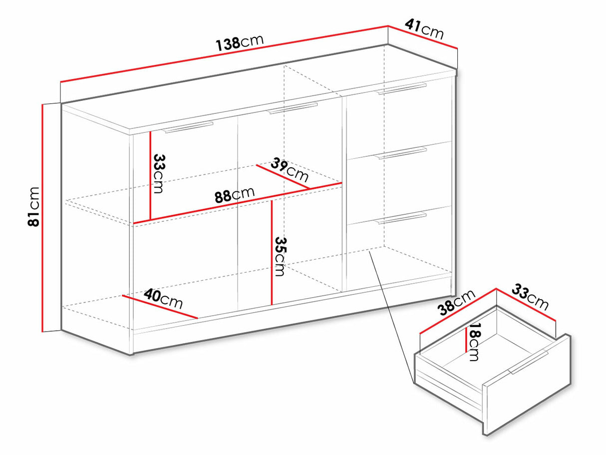 Komód Komoda LATI 2D3S Czarny/Dąb Viking