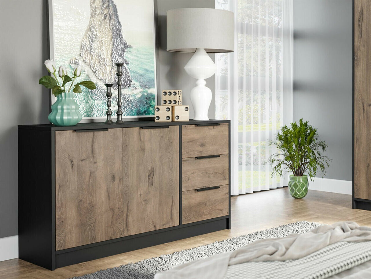 Komód Komoda LATI 2D3S Czarny/Dąb Viking