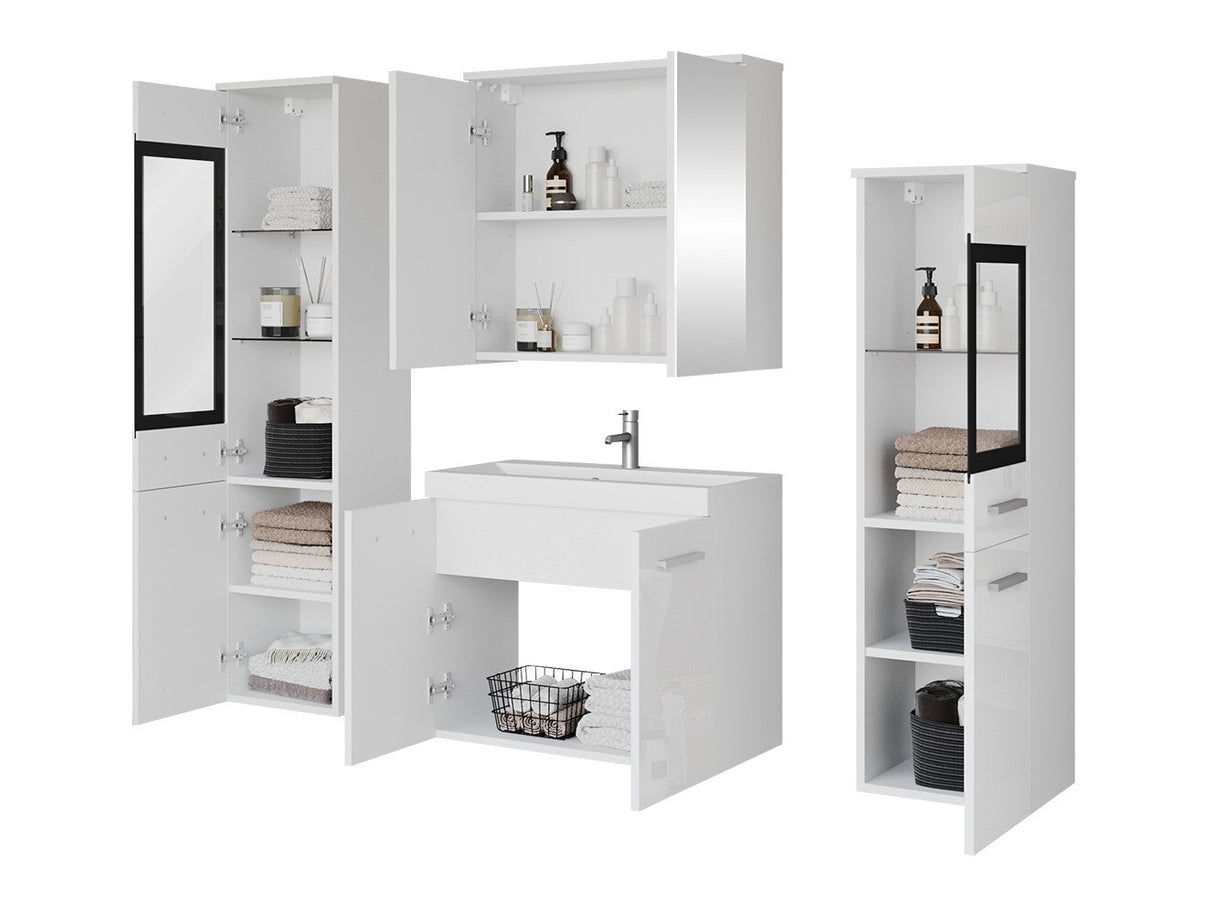Fürdőszoba garnitúra Madrit II, Szín: Fényes szürke + Fehér, Led világítás: Igen fehér
