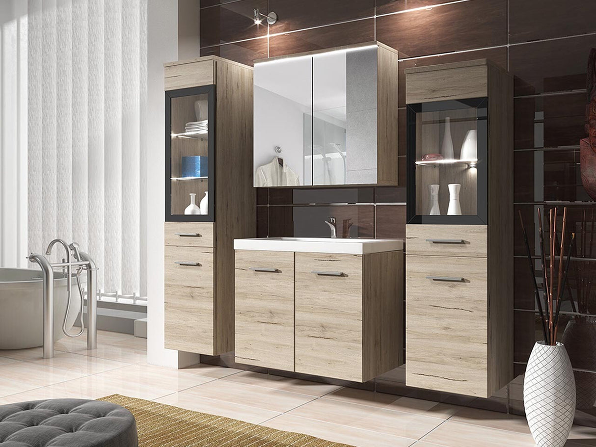 Fürdőszoba garnitúra Madrit II, Szín: San remo tölgy, Led világítás: Igen fehér